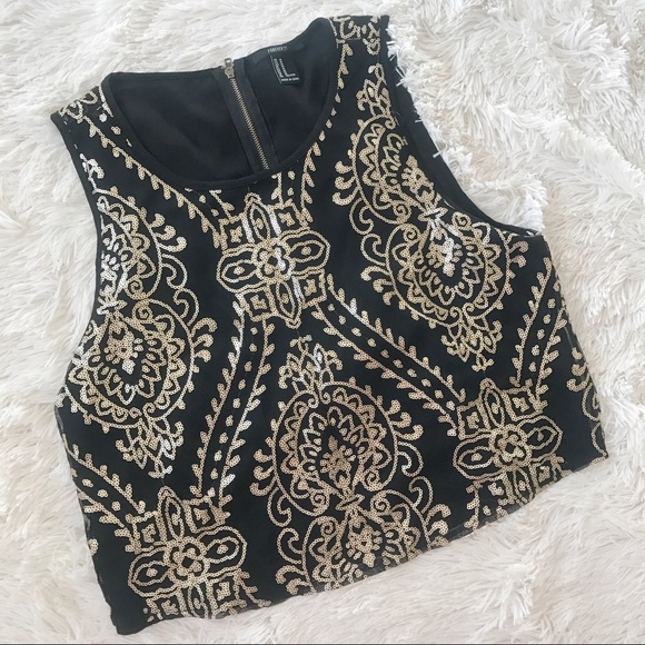 Forever 21 Tops - Forever 21 Cropped Gold Sequined Tank